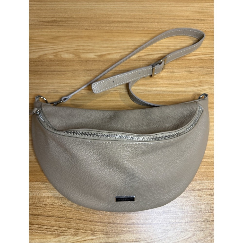 VIOLA CASTELLANI ITALY Tan Beige Leather Crossbody Waist Belt Bag Fanny Pack